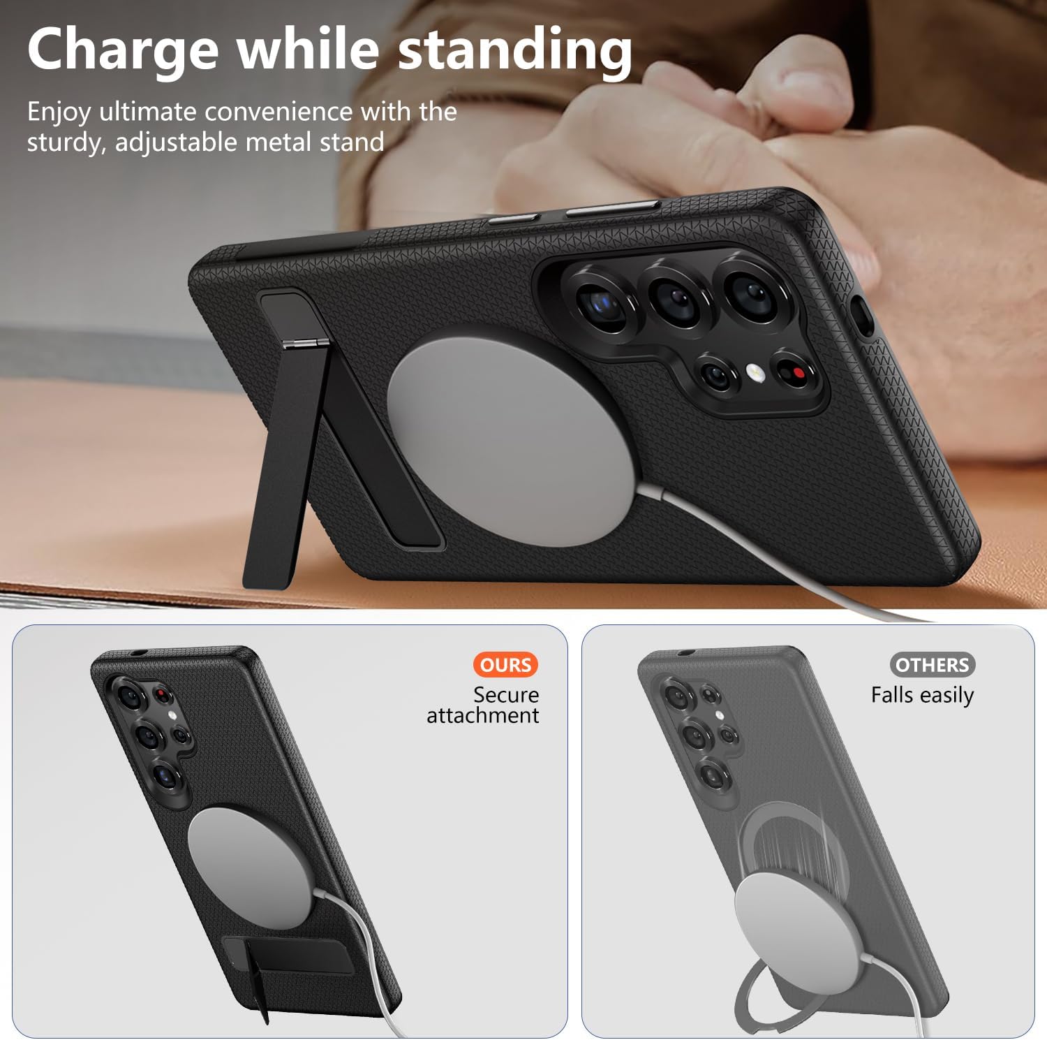 for Samsung Galaxy S25 Ultra Magnetic Case, [Fit for Magsafe] Military Grade Dual-Layer Shockproof Protective with Non Slip Textured Back, Phone Case with Kickstand for S25 Ultra (Black) - Image 2