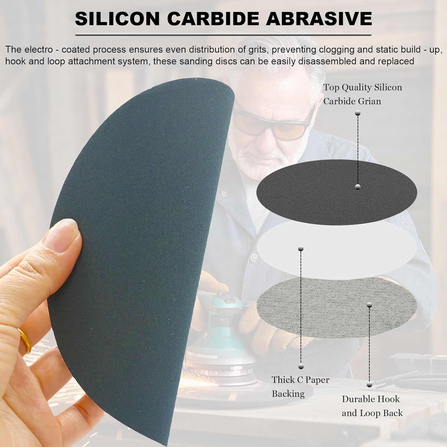 50 PCS 6 Inch Hook and Loop Sanding Discs Assorted- 320 400 600 800 1000 Grit Wet Dry Waterproof Silicon Carbide Sandpaper for Random Orbital Sander, Automotive Wood Metal Polishing & Sanding