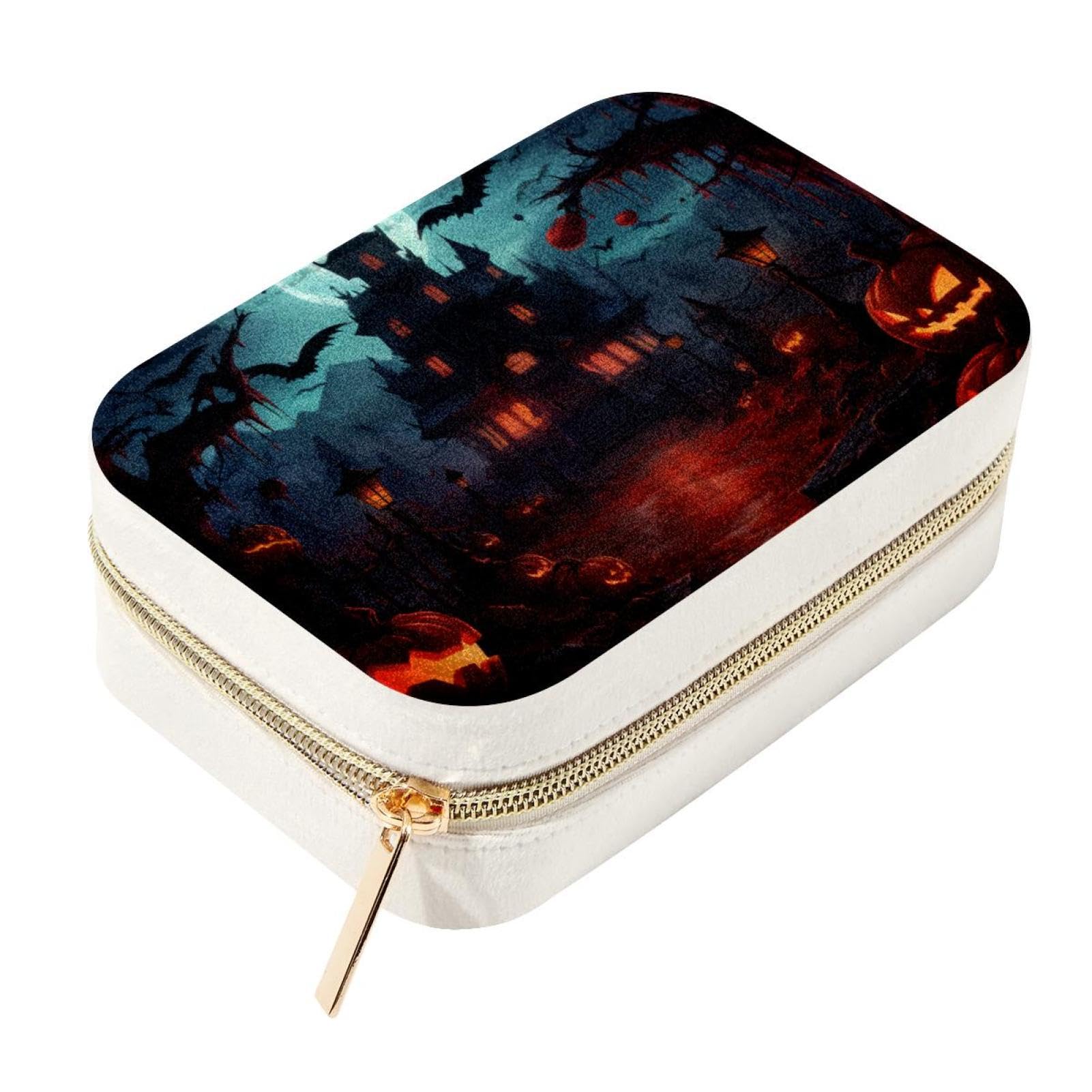 Boîte à bijoux de voyage velours Halloween pour bagues et colliers compacte