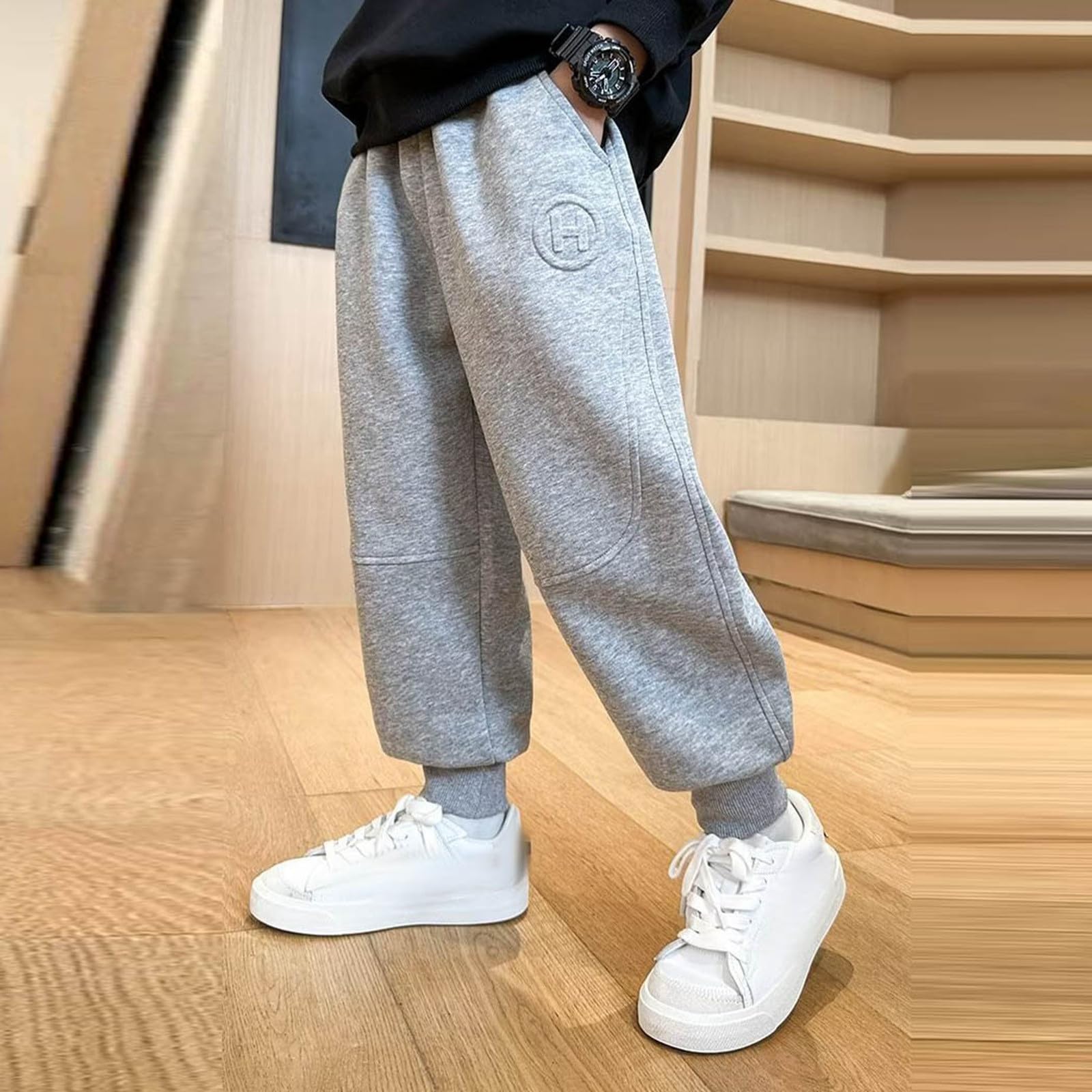 Genérico Pantalones Baggy Niño Pantalones Deportivos Elásticos para Niños con Cordonera y Tejido Polar Cálido para Actividades
