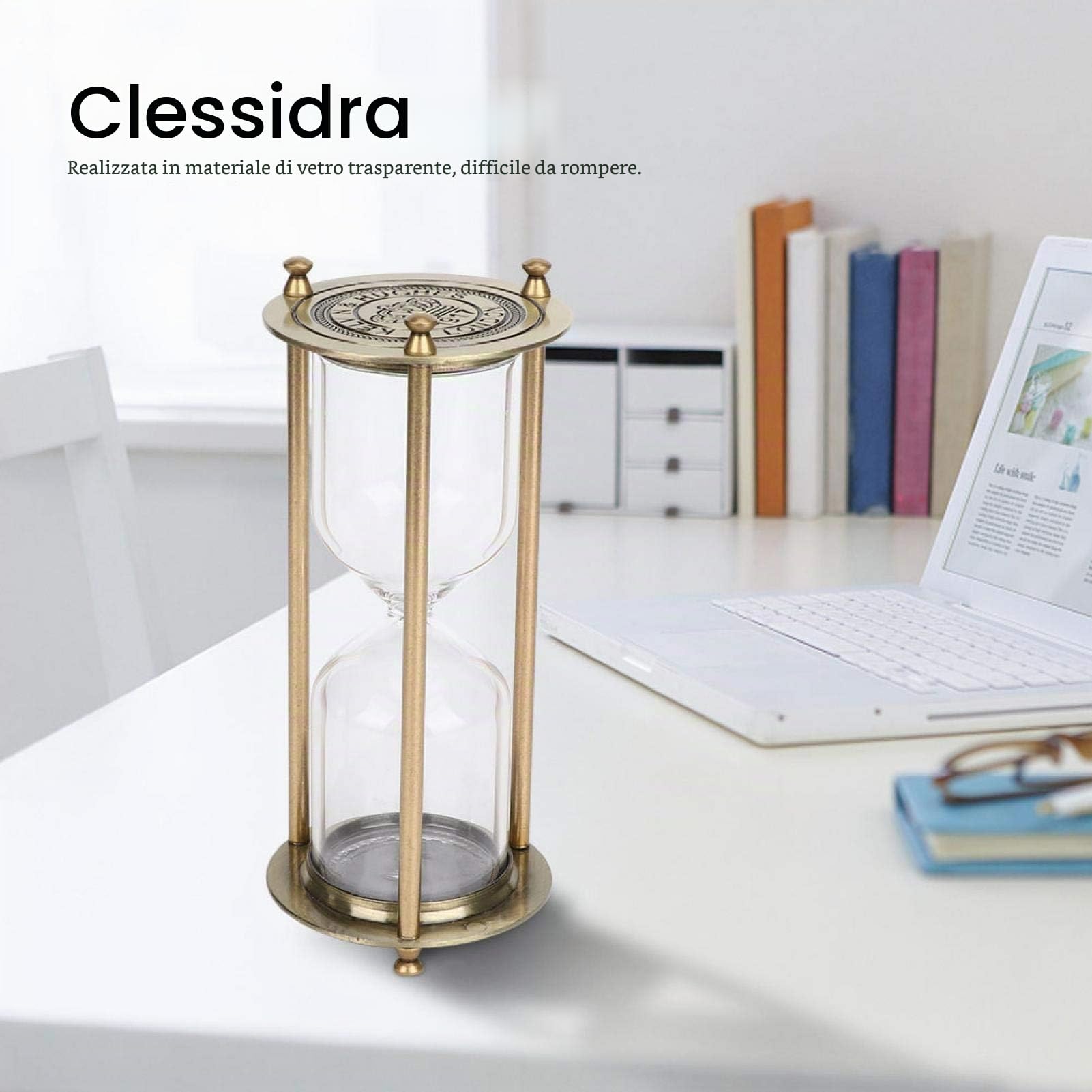 Clessidra 15 Minuti, Timer a Clessidra Riempibile Con Cornice in Ottone, Sabbia Timer Orologio Ornamento per La Casa, Conto Alla Rovescia Clessidra Design Timer Da Cucina per Scrivania, Ufficio(M)