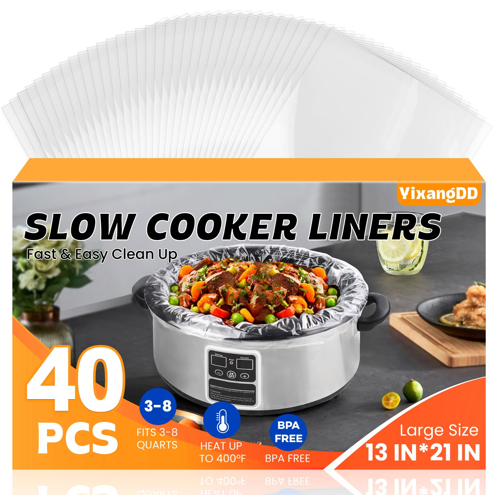 40 Pack Slow Cooker Liners Large Size 13x 21 Cooking Bags Disposable Pot Liners Plastic Slow Cooker Bags