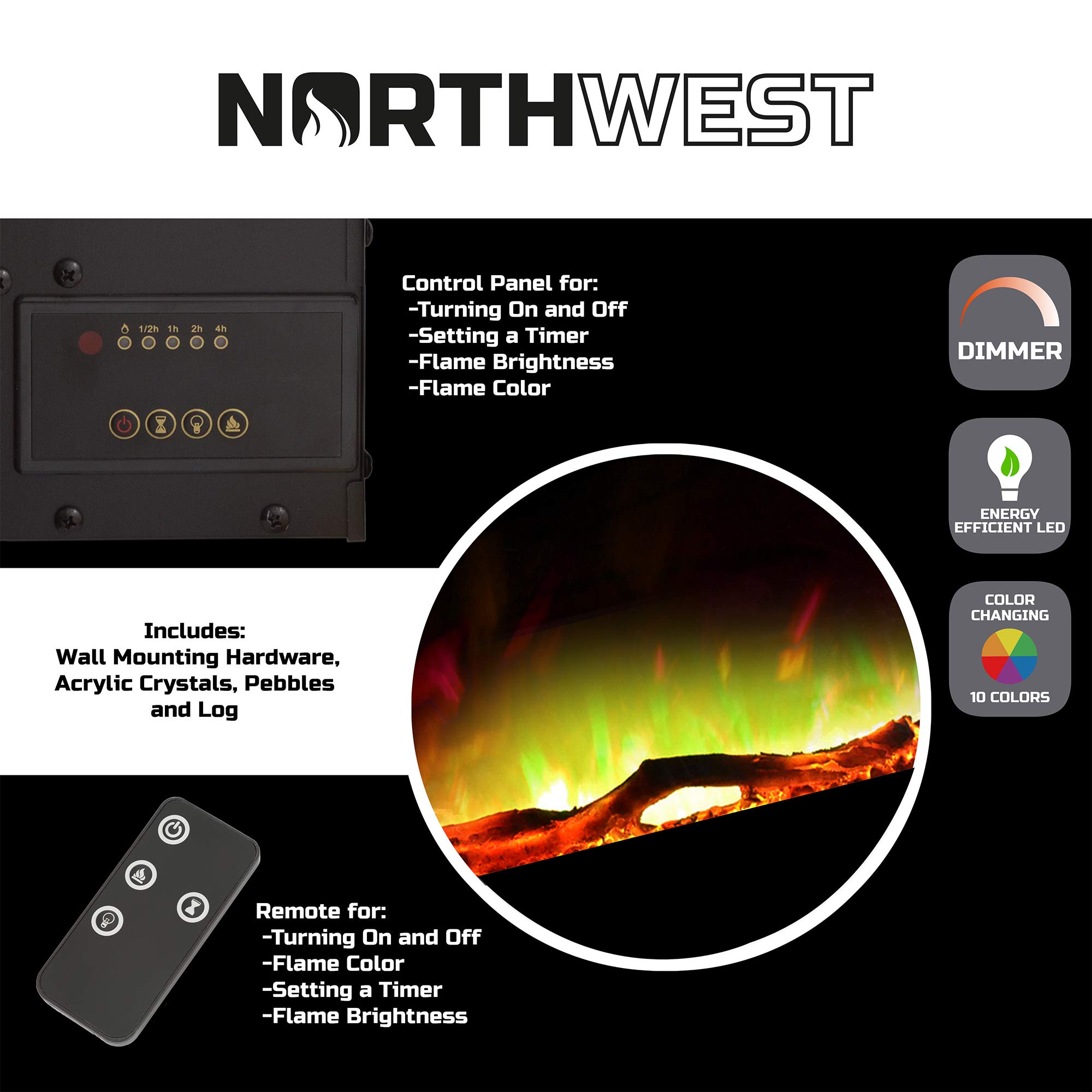 Northwest 80-WSG03 Fireplace Color Changing Wall Mount Floor Stand, 36,  Portable Fireplaces - Amazon Canada