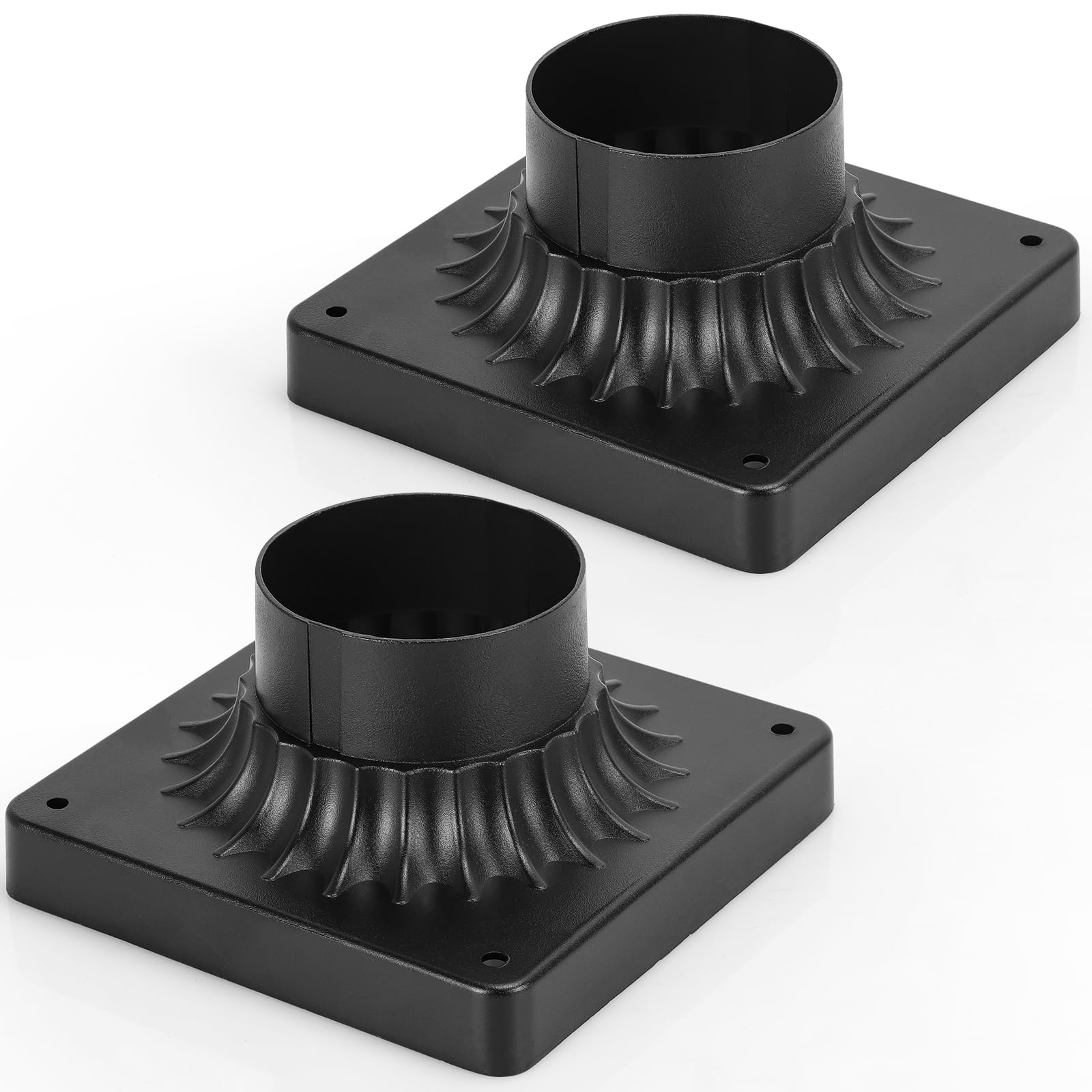 Outdoor Post Light Mounting Base 2 Pack, Traditional Base Mount Cast Aluminum Pier Mount Base with Matte Black Finish, 5.6" W x 5.6" D x 2.9" H