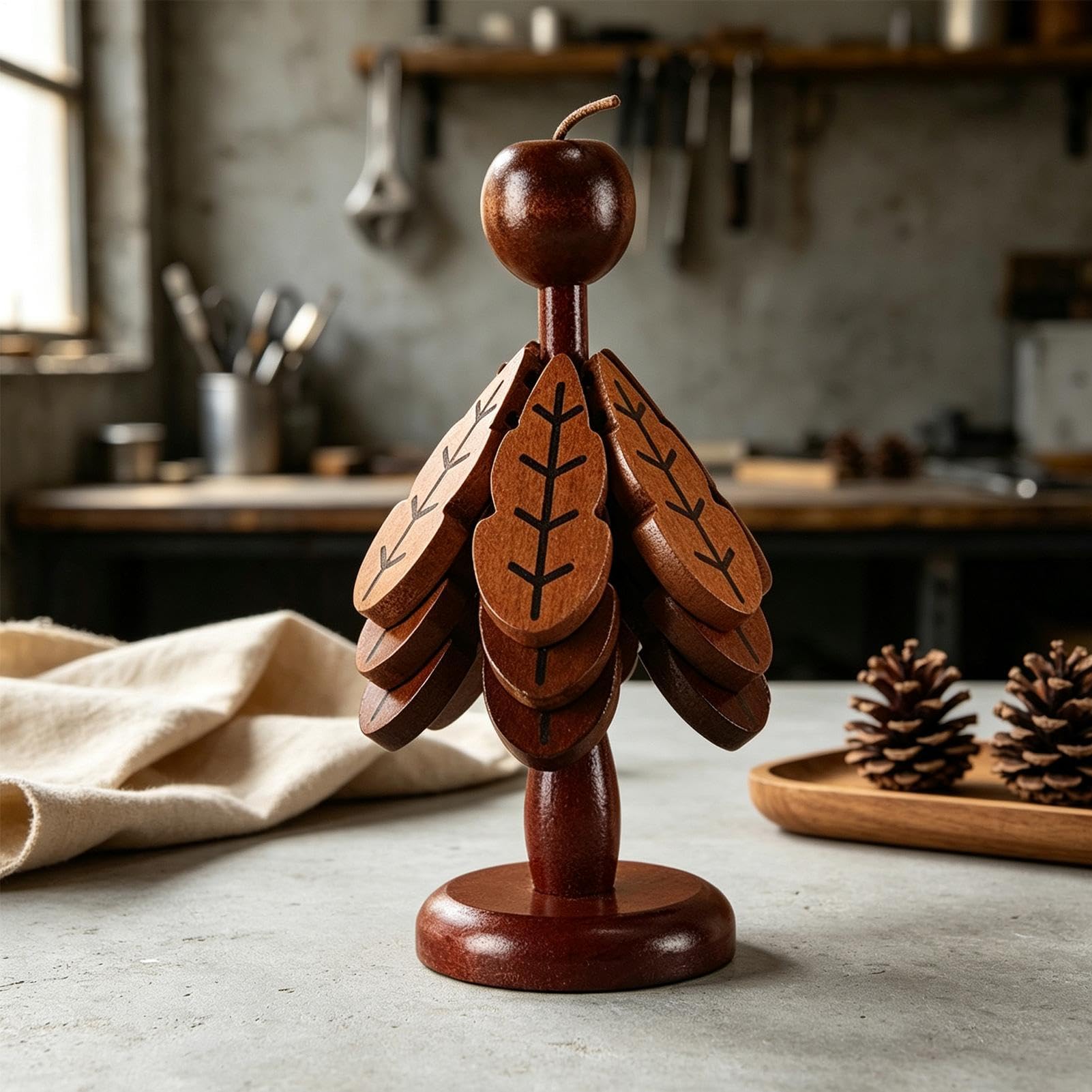 Juego de posavasos de madera antideslizante con aislamiento térmico | forma de almohadillas calientes para vidrio, encimeras, mesas de café, platos calientes, ollas, sartenes, cuencos