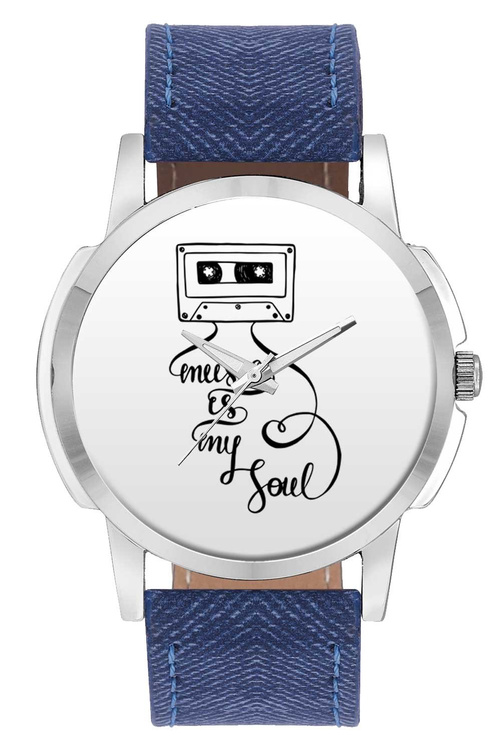 BIGOWLWrist Watch - Music is My Soul Illustration Analog Men's and Boy's Wrist Watch - Unique Analog Quartz Leather Band Wrist Watch