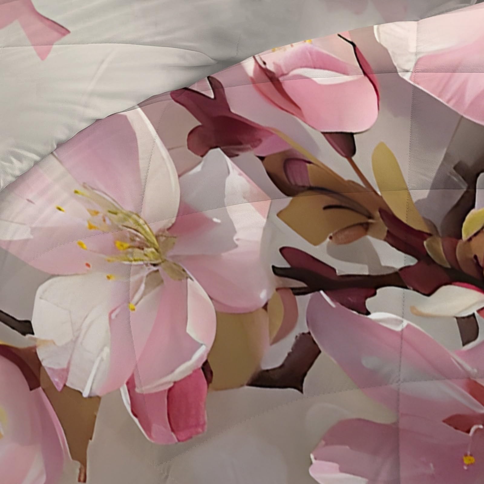 Piumino Letto Matrimoniale 4 Stagioni 220x240 cm, Fiori Rosa Reversibile Piumone Leggero 240x220 cm, Piante Primaverili Coperta Trapunta in Microfibra con 2 Federe, Lavabile in Lavatric