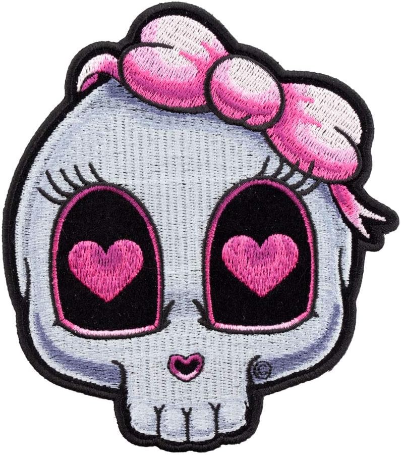 PatchStop Skull Hearts Bow Pink Iron On Patches for Clothing Jeans - 7.75x8.5in Large DIY Sew On Back Patch for Jackets Bags - Embroidered Decorative Girly Skull Patches