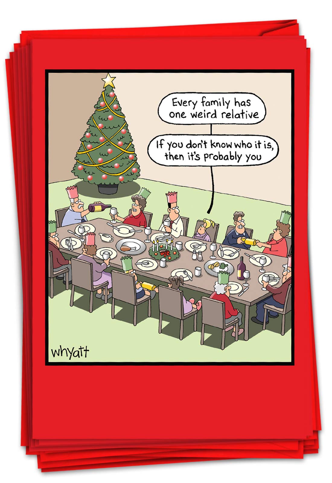 NobleWorksWeird Relative Funny 12-Piece Blank Christmas Cards with Envelopes (B1703K)