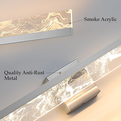 Miniatura 8 de Lámparas de baño sobre espejo, luces de tocador de níquel cepillado de 32 pulgadas para baño, 24 W regulables, LED, modernas, accesorios de