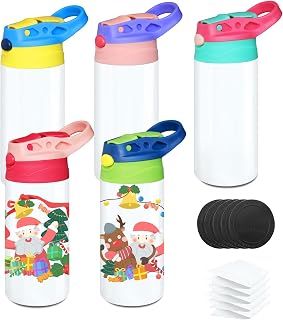 Gekestory 5 PACK Kids Sublimation Tumblers, 12oz Blank Sippy Cups, Stainless Steel Sublimation Water Bottle Blanks for DIY Heat Press Print Crafting Gift