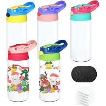 5 PACK Kids Sublimation Tumblers, 12oz Blank Sippy Cups, Stainless Steel Sublimation Water Bottle Blanks for DIY Heat Press Print Crafting Gift