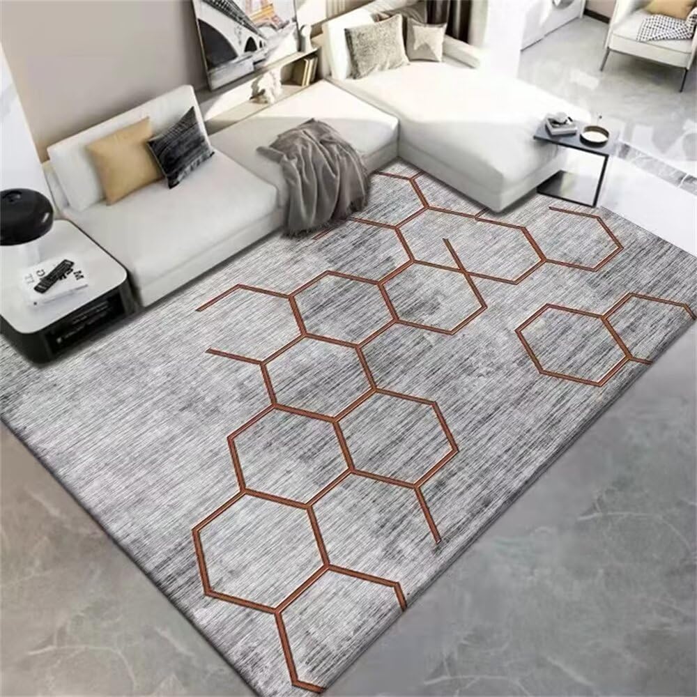 Decoration cuisine et salon : grand tapis de maison gris aux lignes géométriques