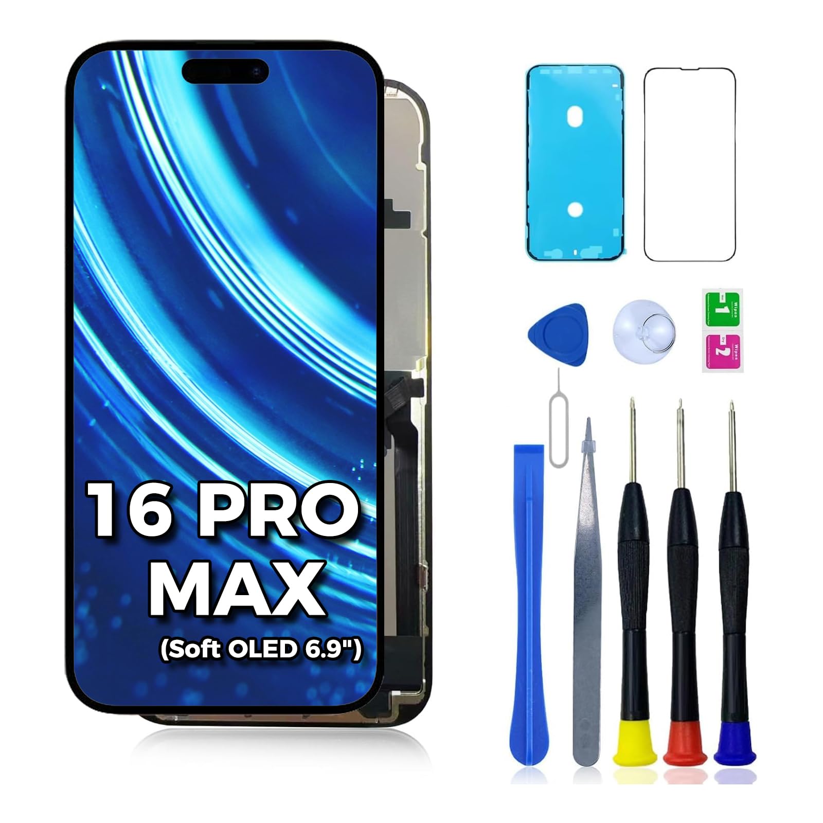 Photo 1 of FNKJYND LCD for iPhone 16 Pro Max Screen Replacement Soft OLED for iPhone 16 promax LCD Display Screen Digitizer 6.9 inch 3D Touch Assembly Repair Part (for A3084?A3295?A3296?A3297)