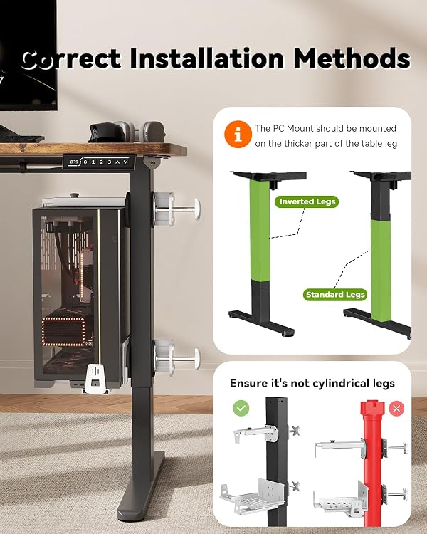 JOY worker No Drilling Under Desk PC Mount for Standing Desk, Clamp-On Desk Leg Computer Mount with Extra Protective Arms, Adjustable Computer Case CPU Holder Holds Up to 44lbs, White by JOY worker - Image 9