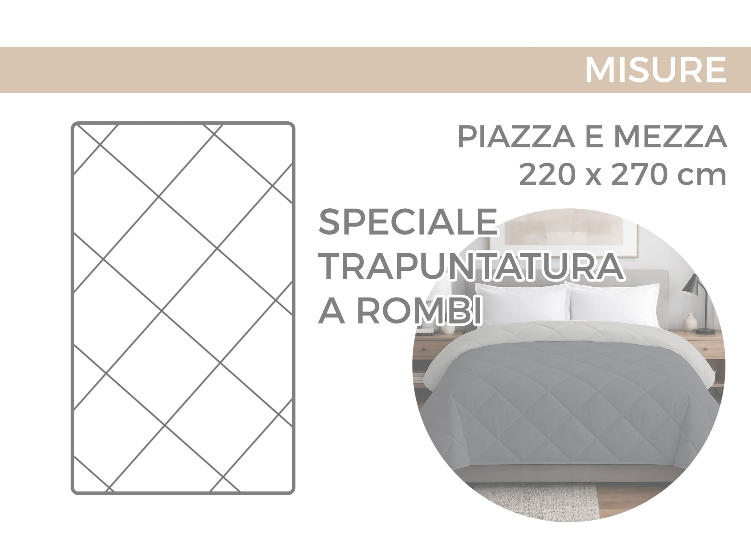 BIANCHERIAWEB Trapuntino Piumino Estivo Primaverile 100gr/mq Leggero Disegno Scotland 1 Piazza E Mezza Beige