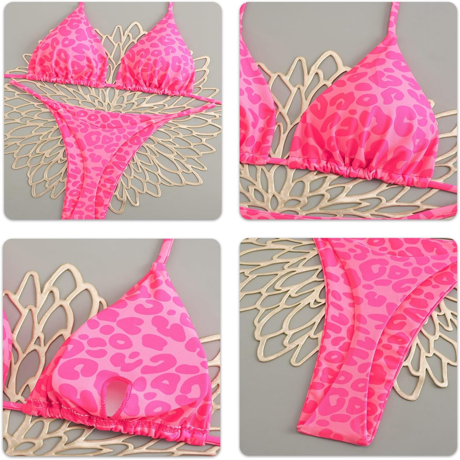 Women Two Piece Halterneck Thong Swimwears Floral Print Triangular Swimsuit with Adjustable Strap for Swimming Surfing Suit Pineapple