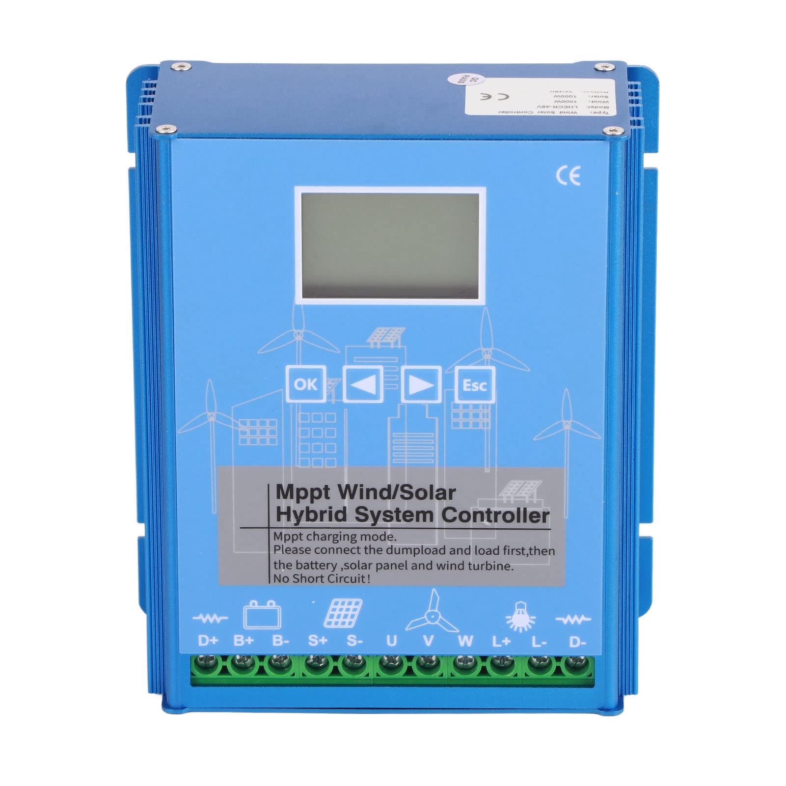 Contrôleur solaire éolien hybride MPPT 24V 48V avec double entrée 1000W et affichage LCD universel