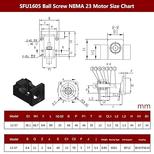 Miniatura 7 de CNCMANS HM12-57 Nema 23 Soporte de montaje de motor paso a paso, soporte de montaje de acero para 2.244 in Nema 23 Motor y tornillo de bola de 0.630