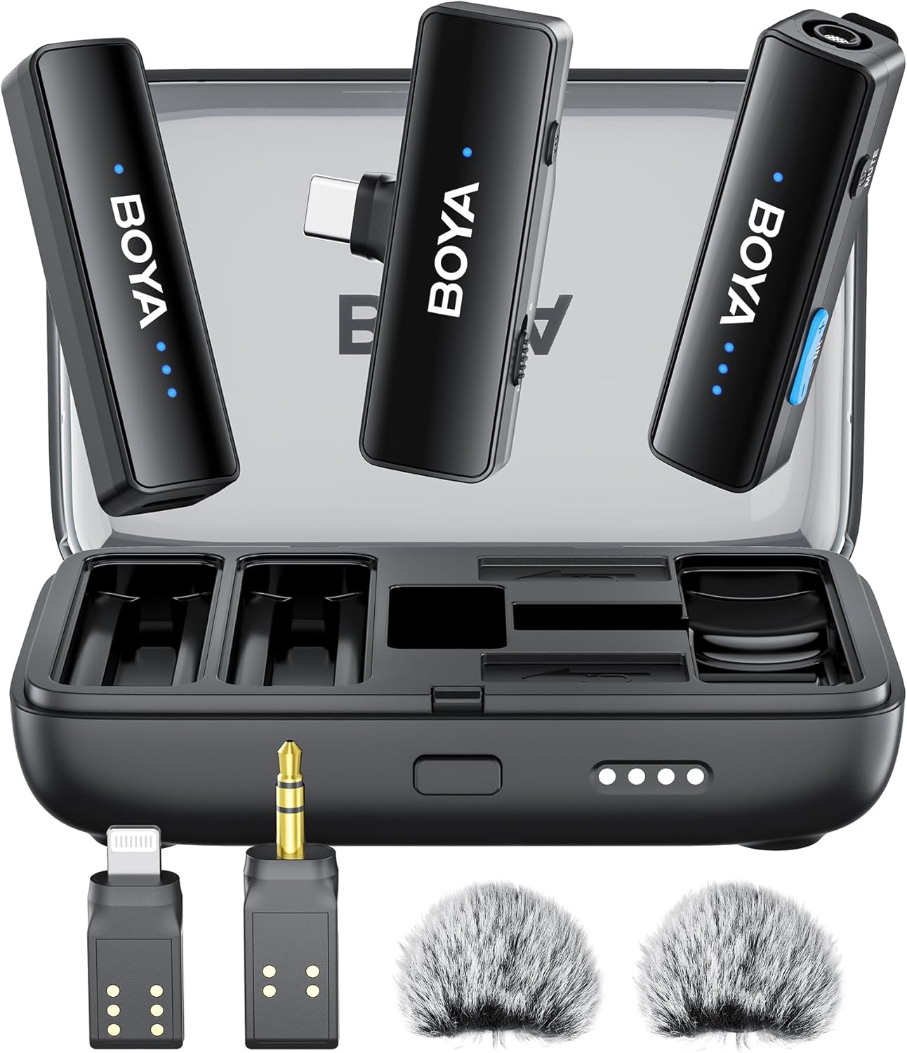 BOYALINK 2 Wireless Lavalier Microphone for iPhone15/16 Android Camera Laptop,48kHz/24-bit,1000ft Range, Mono/Stereo, 30H Use, USB-C/Lightning/TRS Plug Noise Cancellation for TikTok Video Recording