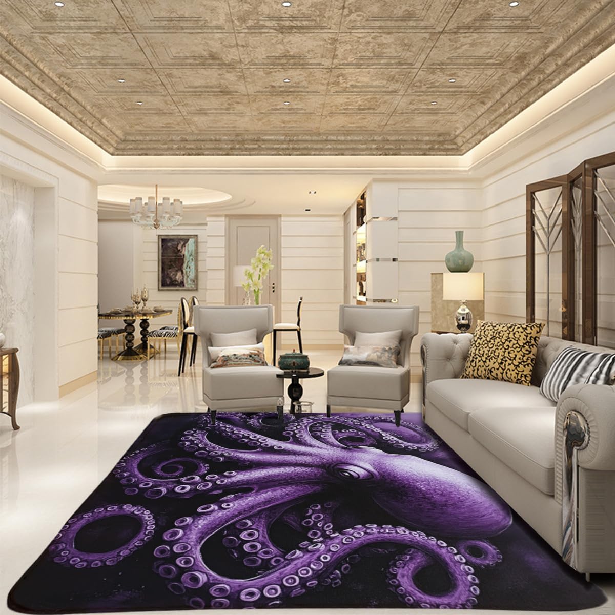 Octopus Area Rugs - Personalized Custom Washable Soft Vintage Octopus Rug, Non-Slip Octopus Bathroom Carpet mat, Vintage Purple Octopus Print Carpet, Pirate Ocean Theme Decorative Carpet 24x36inch