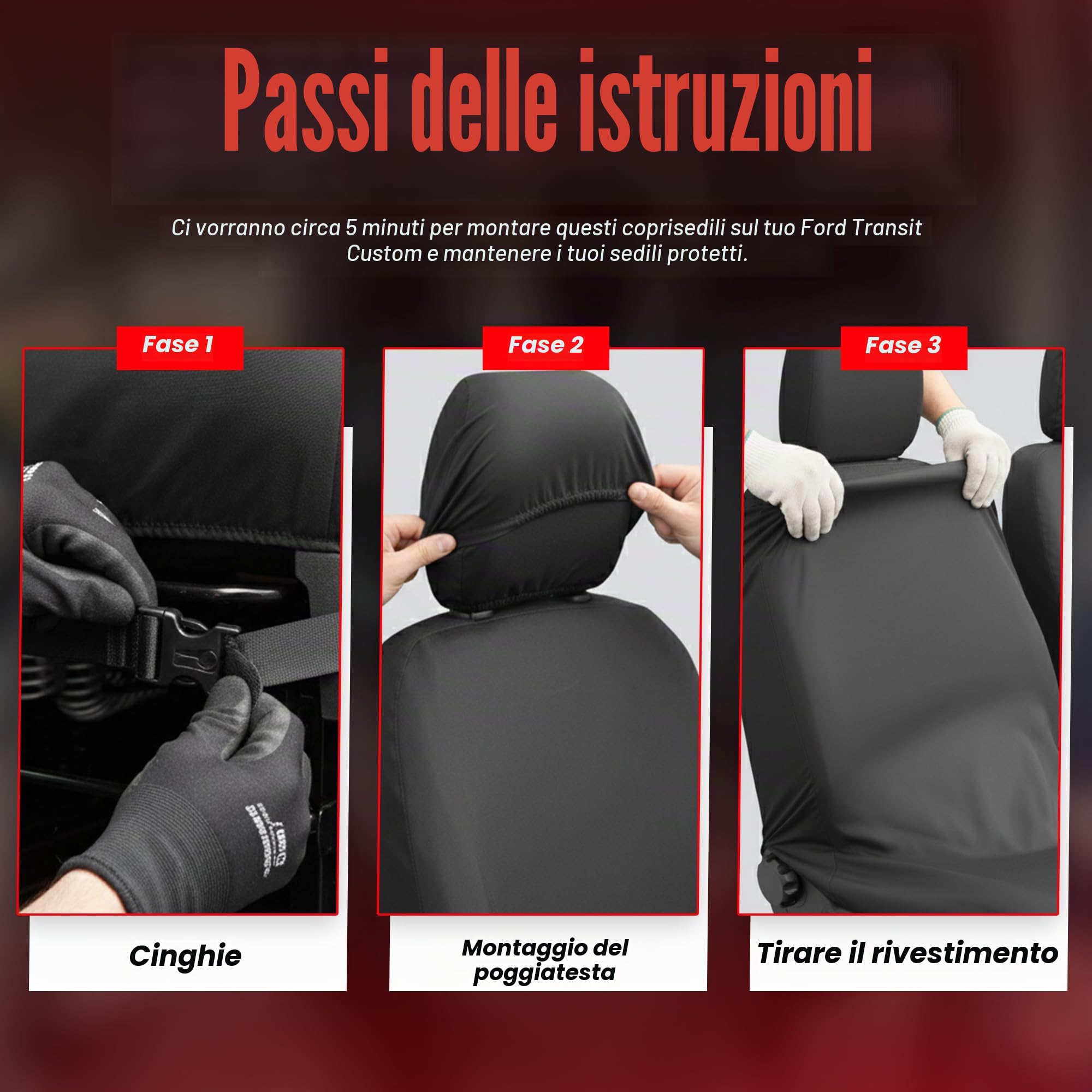 Coprisedili per Ford Transit Custom dal 2024, su misura per guidatore e passeggero doppio, impermeabili, resistenti e durevoli, facilmente montabili
