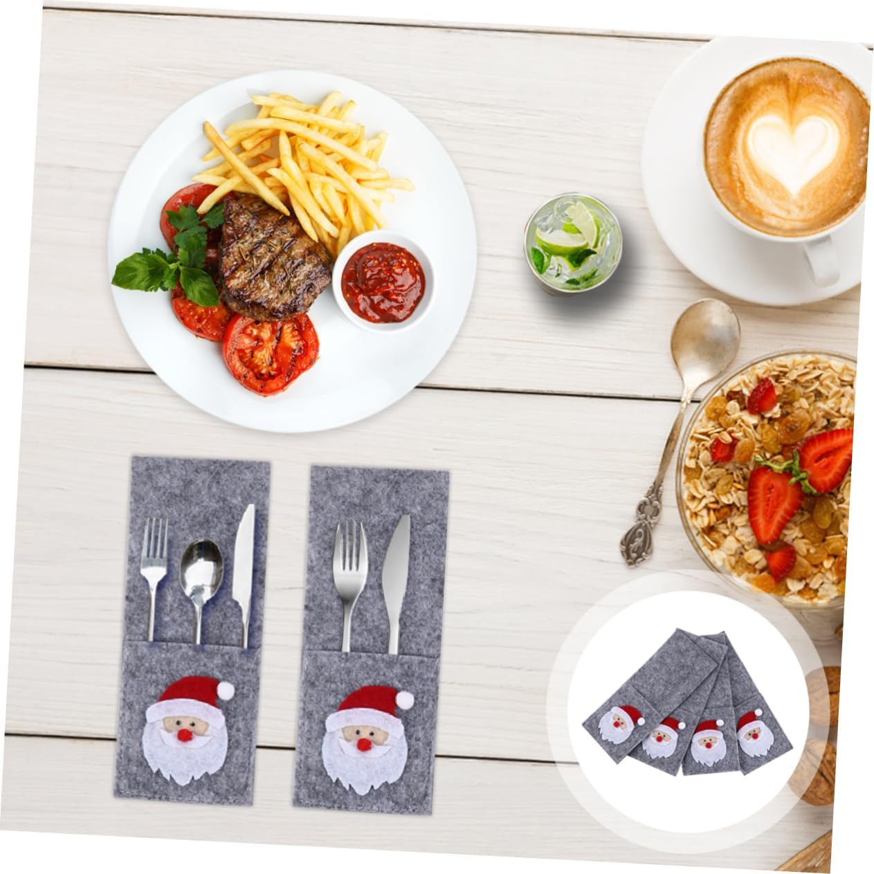 Christmas Tableware Cover 4pcs Cloth Square Cutlery Storage Xmas