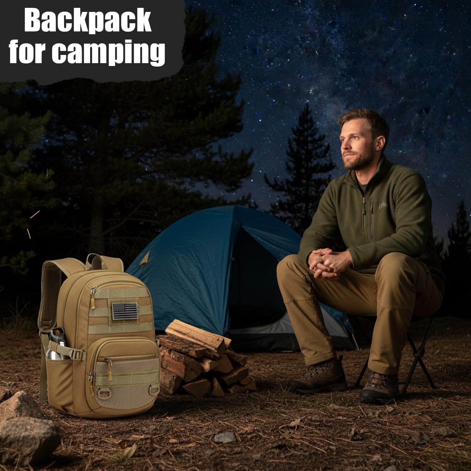 Military Tactical Backpack - Molle Army 3 Days Assault Pack Out Bag Hiking Rucksack (Brown, 25L)