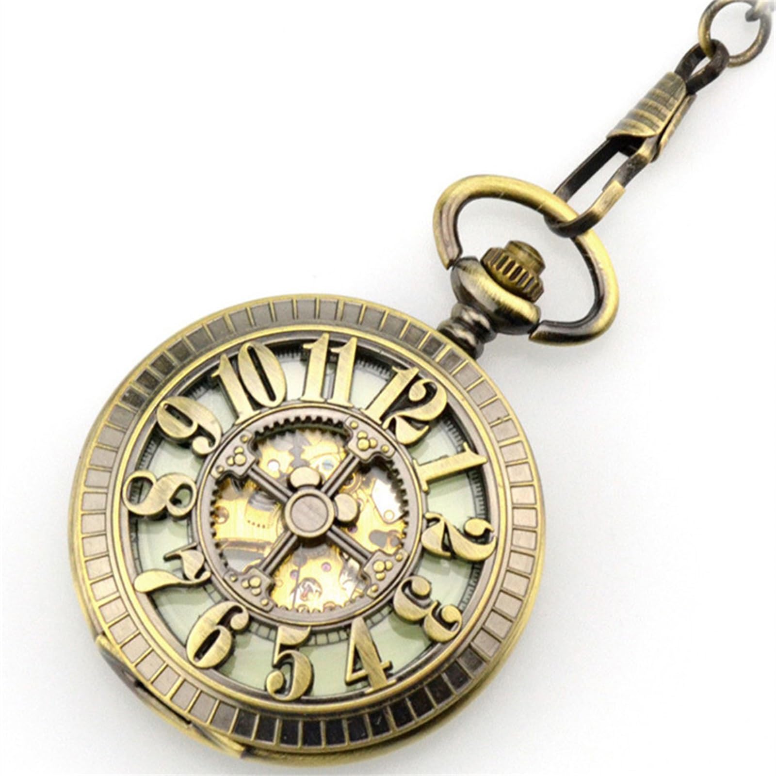 Reloj de Bolsillo de Bronce con Superficie Luminosa Calada, Estilo Retro mecánico, cumpleaños o Aniversario.