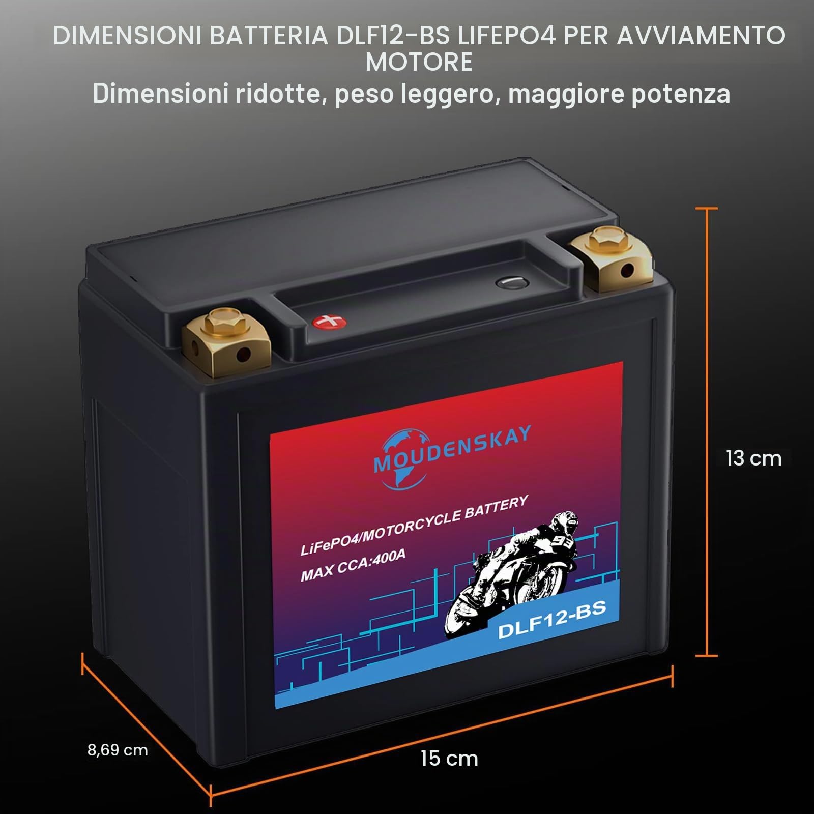 Batteria al Litio moto 12V Litio Batteria LiFePO4 YTX12-BS 6AH | LiFePO4 Powersports con BMS, 12.8V 6AH 400CCA di avvio del motore per moto, ATV, UTV,motoslitte e altro