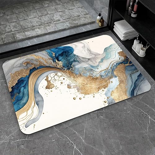 Miniatura 25 de Alfombra de baño - Alfombra de baño, mármol abstracto dorado - Absorbente antideslizante de secado rápido resistente a las manchas fácil de limpiar