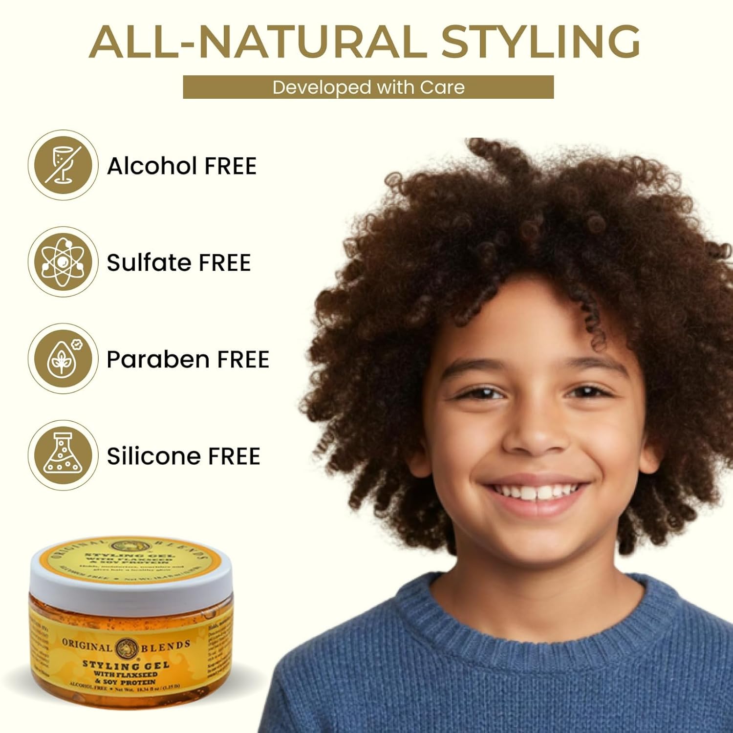 Natural Flaxseed Hair Gel for Kids & Families Alcohol-Free, Sulfate-Free, Paraben-Free, Vegan – Tames Frizz – Moisturizing & Gentle Styling Gel for Toddlers, Children & Adults (17.25oz Pump)