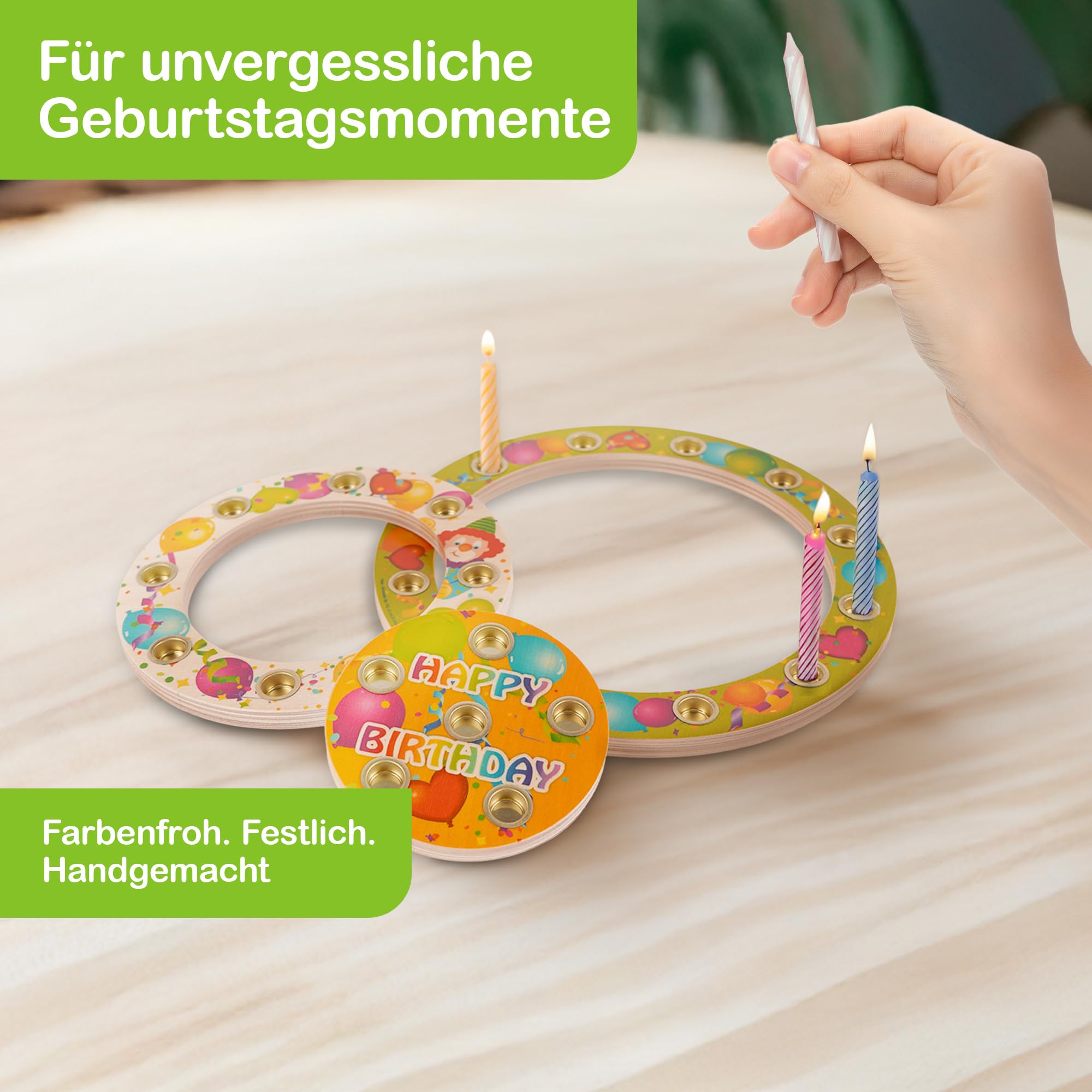 HESS SINCE 1990 - Geburtstagskranz Happy Birthday aus Holz, ca. 22cm, mit Kerzenhalter für 26 Kerzen, aus dem Erzgebirge