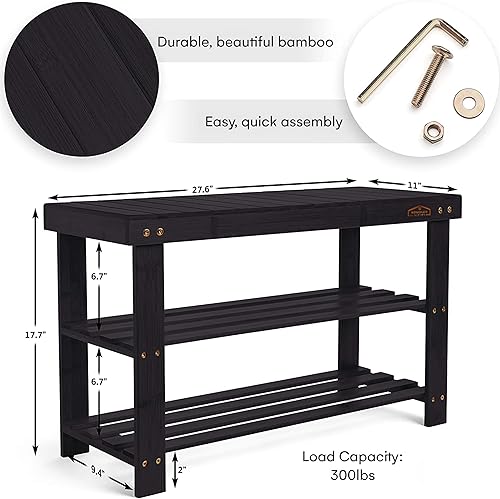 Miniatura 3 de Homemaid Living Zapatero de bambú de 3 niveles, organizador de zapatos de primera calidad o banco de entrada, perfecto para cubículo de zapatos,