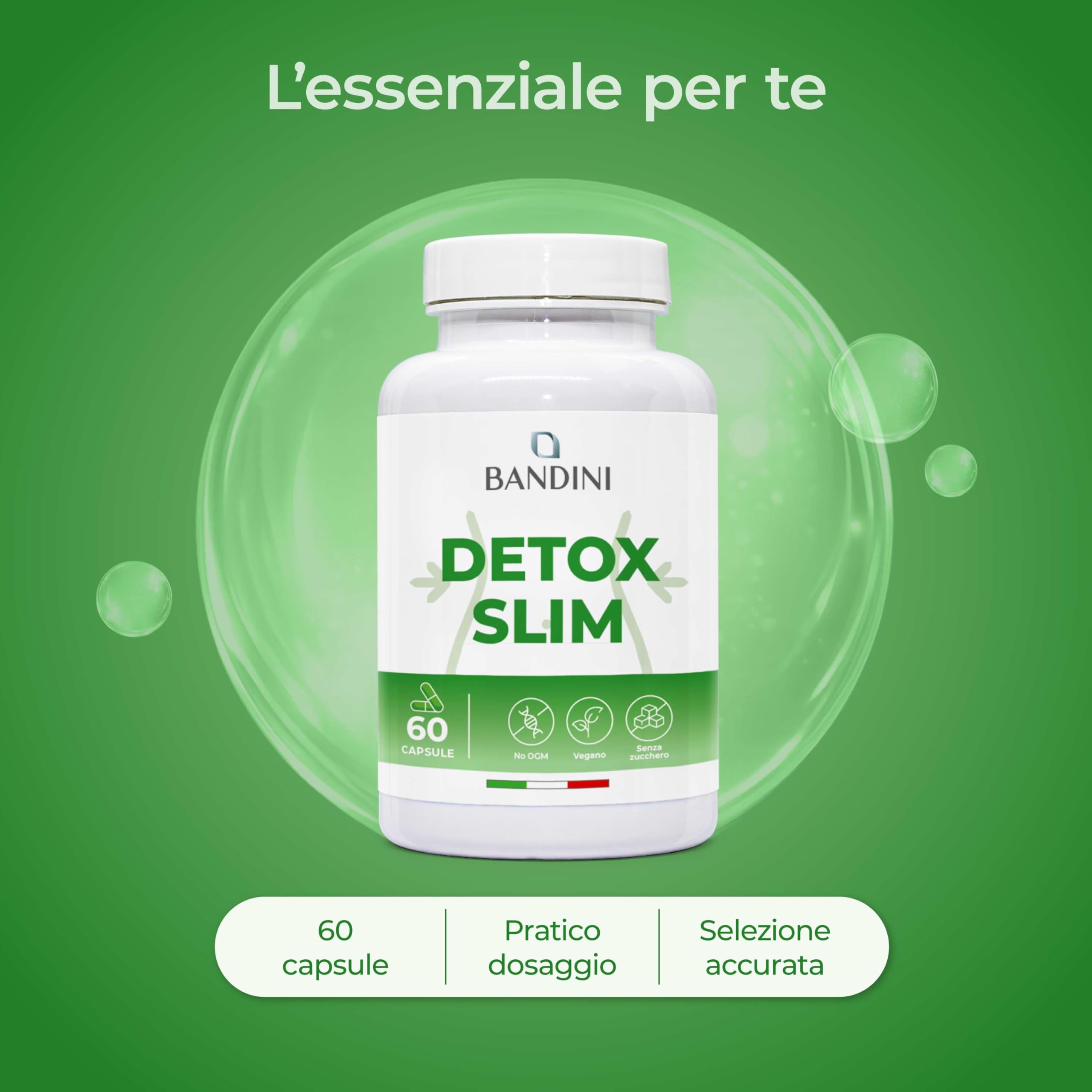 Bandini® DETOX SLIM 60 Capsule Vegan | Drenante, Antiossidante, Depurativo, Detossificante per Fegato e Intestino | Complesso di Estratti Vegetali: Bromelina, Tarassaco, Pilosella, Betulla