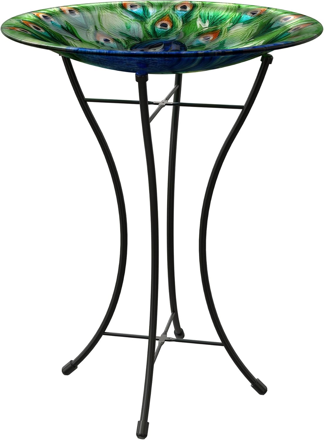 Panacea 82905 16 in. Peacock Glass Bird Bath with Stand, Brown/A (086194)