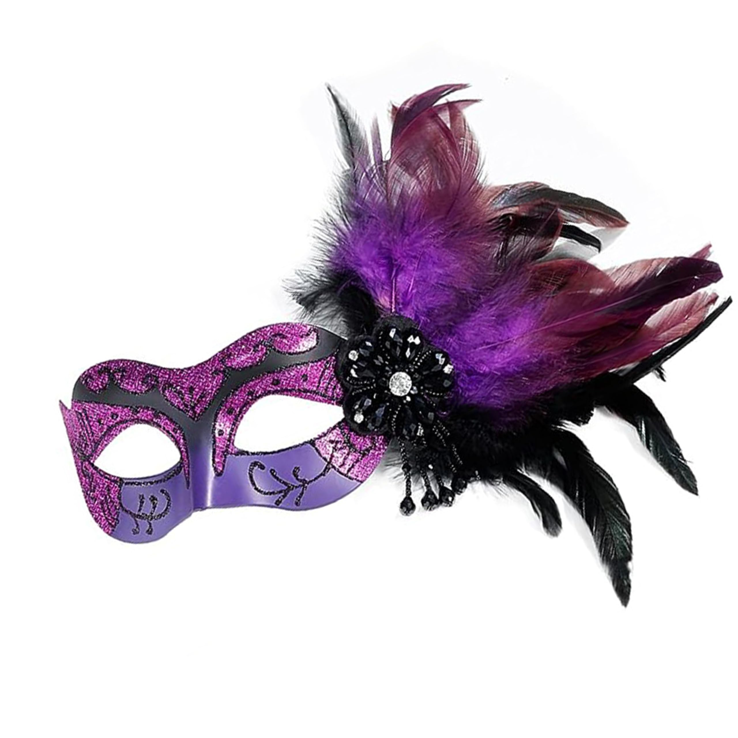 Yuelulala Masquerade Mask for Women with Feathers Womens Venetian Feathers Mask for Masquerade Party Mardi Gras Halloween Mardi Gras (A221-1)