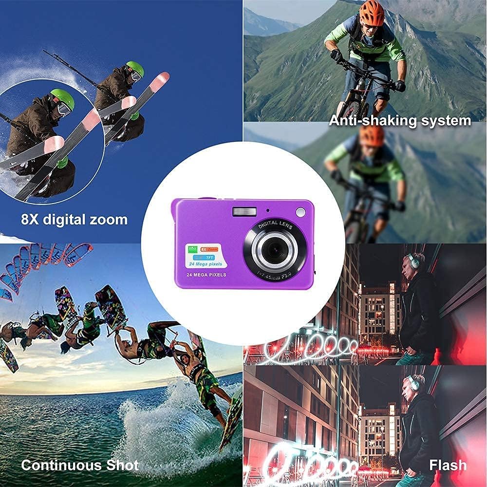 Digital Camera,2.4 Inch FHD Pocket Cameras Rechargeable 24MP Camera for Backpacking with 8X Digital Zoom Compact Cameras for Photography with sd Card 32GB