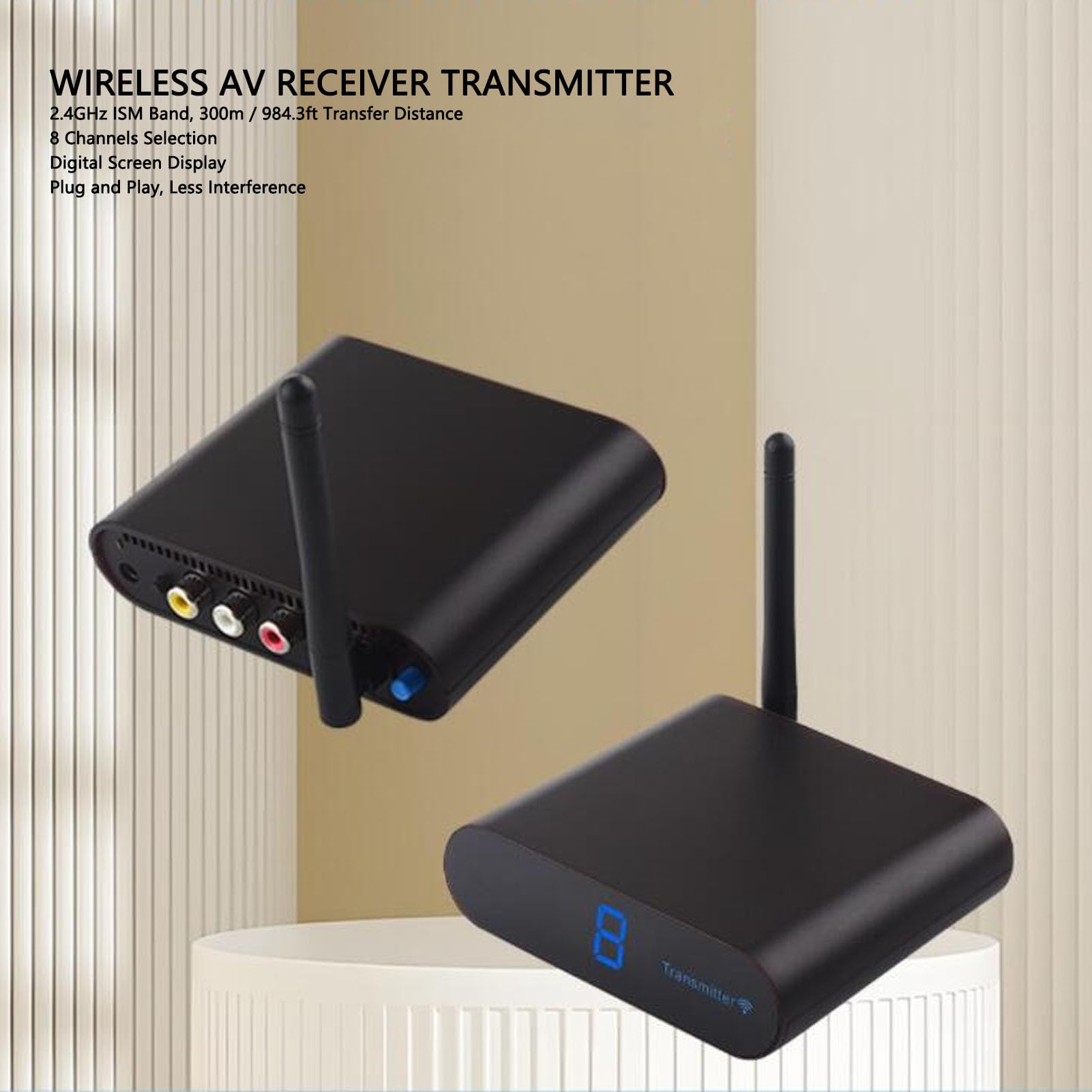 Trasmettitore AV Wireless, Ricevitore e Trasmettitore Audio Video a 8 Canali da 2,4 GHz, Portata 300 M (Spina europea)