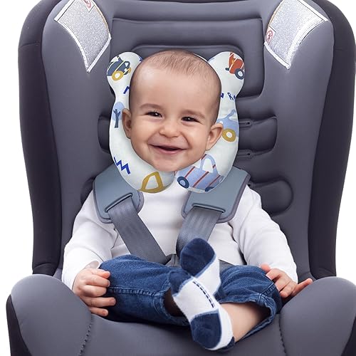 Miniatura 7 de Almohada de viaje para bebé, cojín de apoyo para cabeza y cuello infantil para asiento de automóvil, cochecito y cochecito (automóvil blanco)