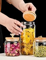 Vista 3 de 123Arts Recipiente de vidrio para almacenamiento de alimentos Tarro de especias de plato de caramelo con tapa de madera