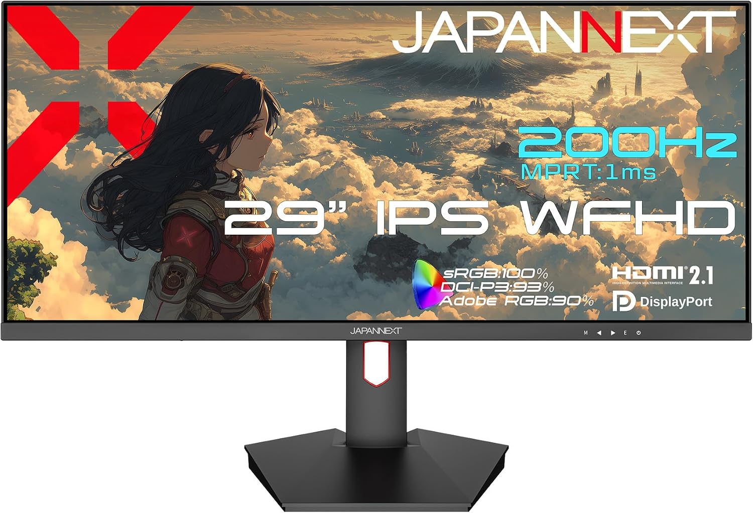JAPANNEXT 29インチ IPSパネル搭載 200Hz/1ms(MPRT)対応 ワイドフルHD(2560×1080)解像度 ウルトラワイドゲーミングモニター JN-IPS29G200WF HDMI2.1 DP sRGB:100% DCI-P3:93% Adobe RGB:90% HDR PS5 フルHD:120Hz VRR PIP/PBP アスペクト比 21:9 【2年保証】