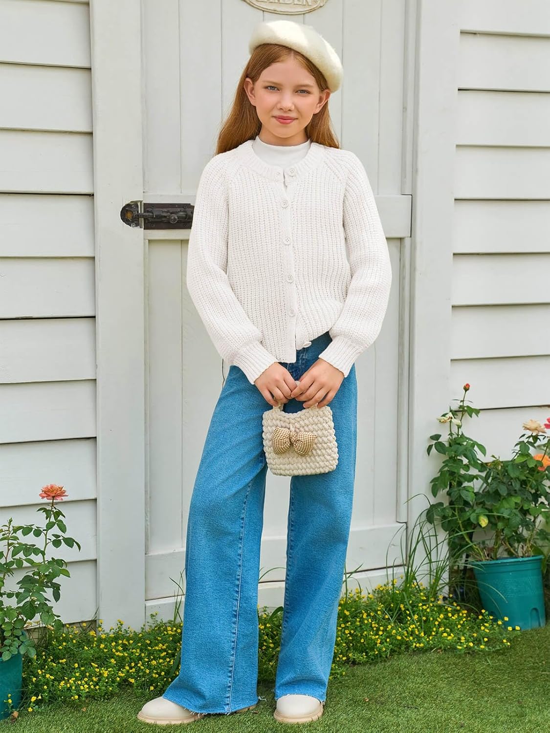 Haloumoning Girls Cardigan Button Down Long Sleeve Chunky Knit Sweater Fall Cute Outerwear Coat 5-14Y - Image 4