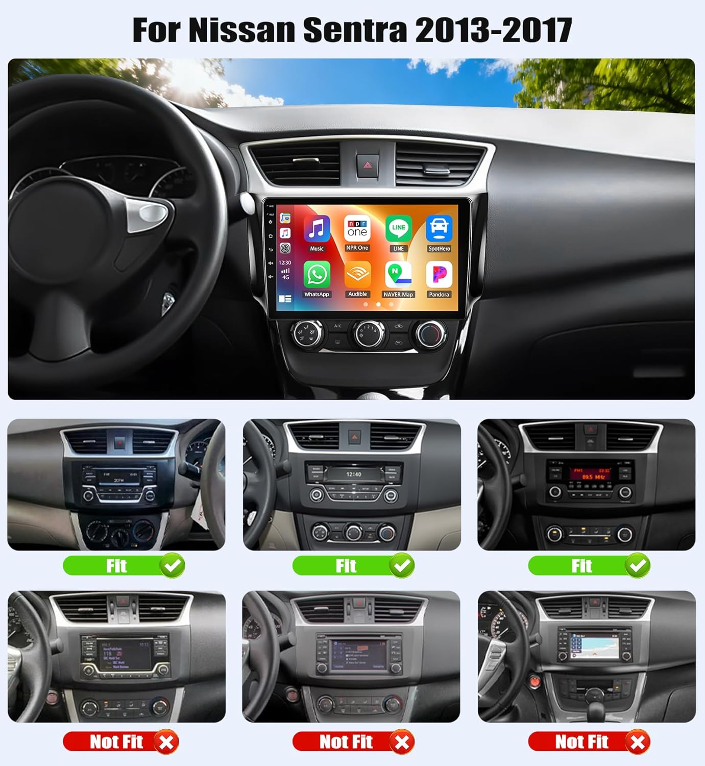 4 Core 4G+64G Car Stereo Radio for Nissan Sentra 2013-2017 Apple Carplay Android Auto 10.1" HD 1280 * 720 Touch Screen GPS Navigation Bluetooth 5.0 DSP 32EQ FM/RDS Mirror Link WiFi Backup Camera Mic