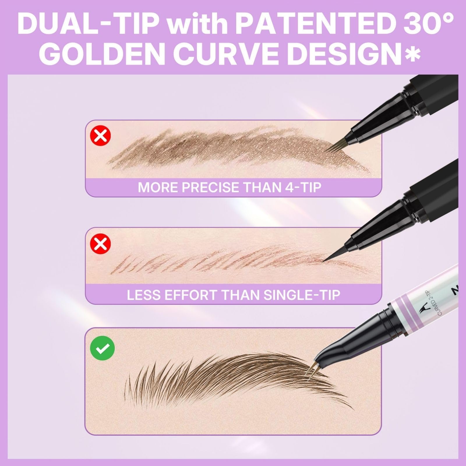 Augenbrauenstift, gebogen, um 30 °, Magic 2-in-1, Eyebrow Pen Pro, wasserdicht, mit 2 Spitzen, Augenbrauenstifte mit intensiver Microblading für Damen, Make-up, das den ganzen Tag anhält