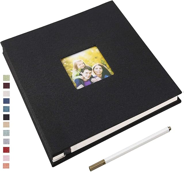 Yopih Self Adhesive Photo Album 28 * 27cm Magnetic Scrapbook Album with Window 40 Magnetic Double Sided Pages Linen Hardcover with A Metallic Pen DIY Anniversary Memory Book for Baby Wedding Family