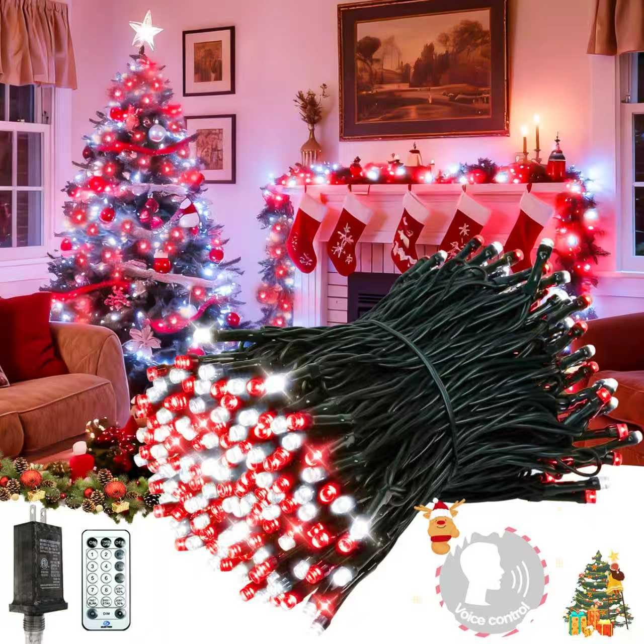 Voice Control 88Ft 240LED Christmas String Lights with Remote, Red White