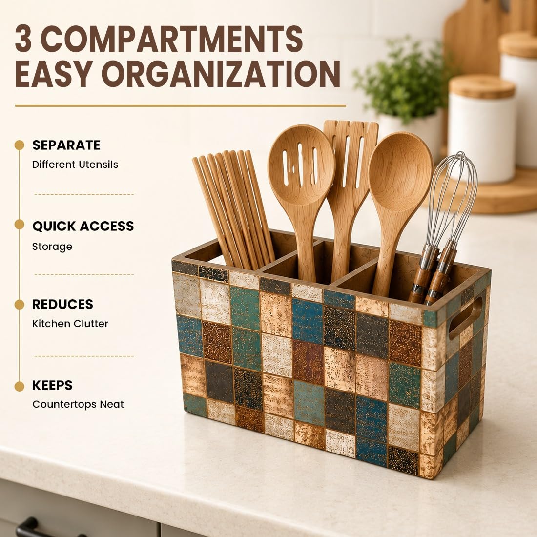 Handcrafted Cutlery Holder - 3 Compartments -4