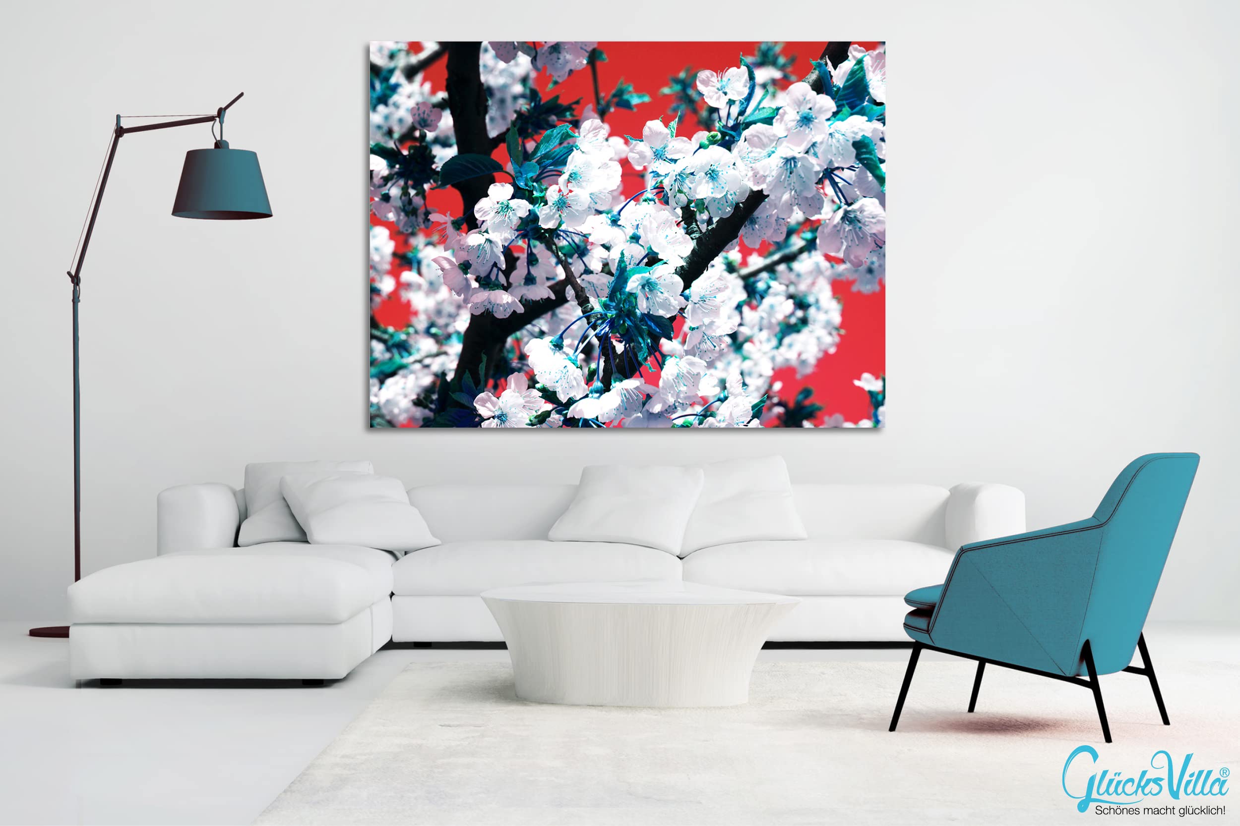 Glücksvilla - Fiori di ciliegio 1 (tela 2 cm, 60 x 40 cm) | varie misure - quadro murale orizzontale - giardino fiori fioritura pianta natura botanica albero ramo mela