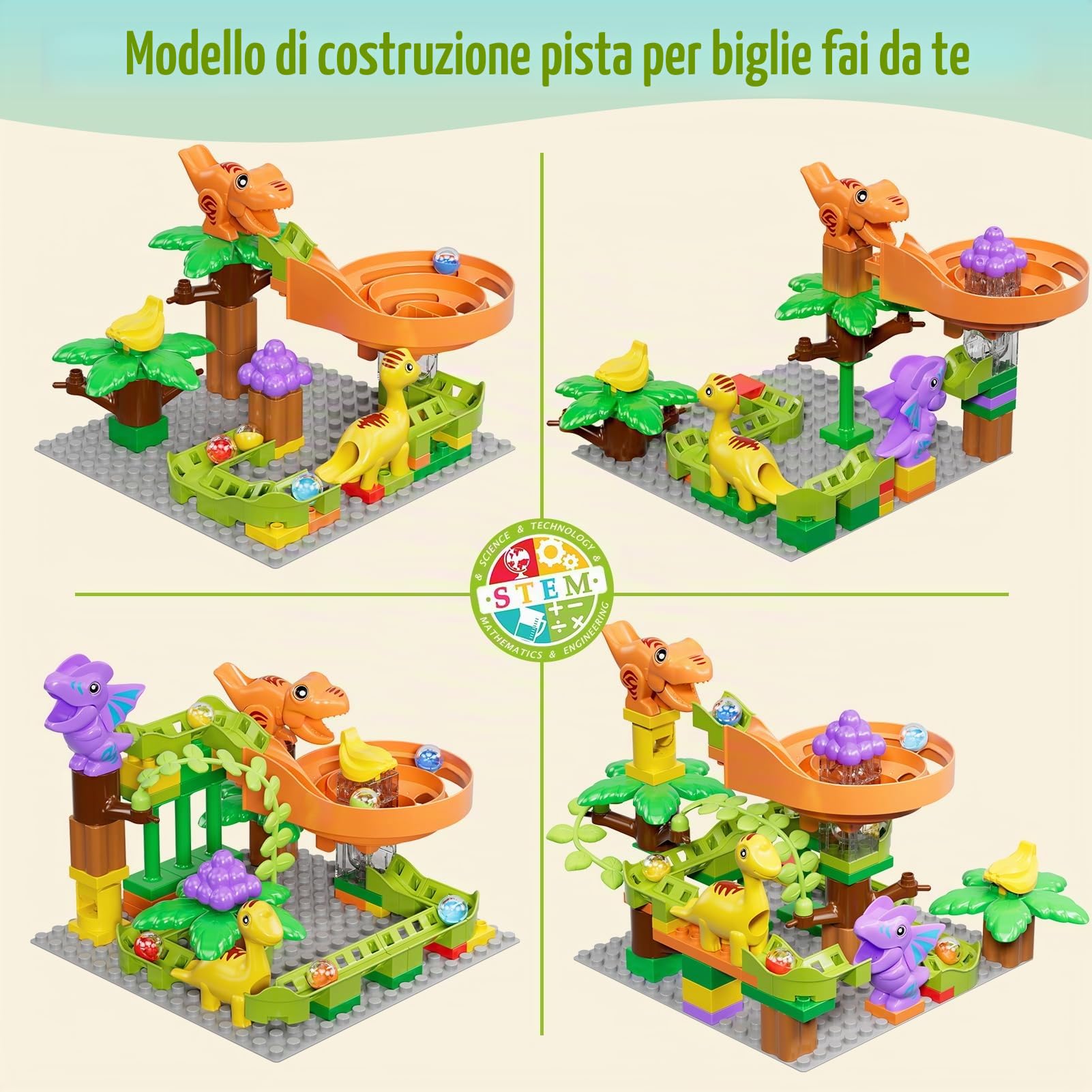 Giocattoli per bambini Marble Run per 4 5 6 7 anni, Dinosauro gioco di costruzione STEM per bambini, giocattolo educativo per ragazzi e ragazze